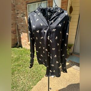 Black Button-Up Shirt with Horse Print